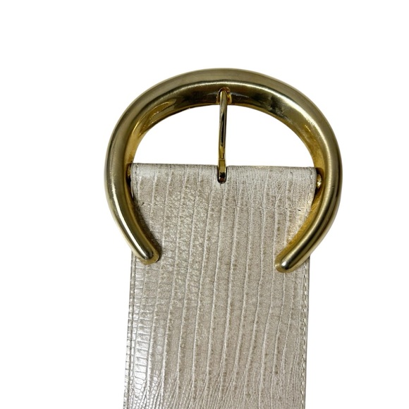 Wide Belt STEERHIDE Leather Gold Buckle Sz M 34” Long IGUANA GRAIN MADE in USA - Picture 6 of 9